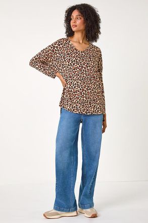 Roman Animal Print V-Neck Tunic Stretch Top
