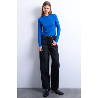 Topshop Everyday Long Sleeve T-Shirt in Medium Blue at Nordstrom, Size X-Small