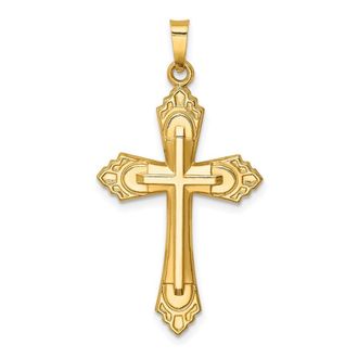 Diamond2Deal 14k Yellow Gold Hollow Polished Fleur de Lis Cross Pendant