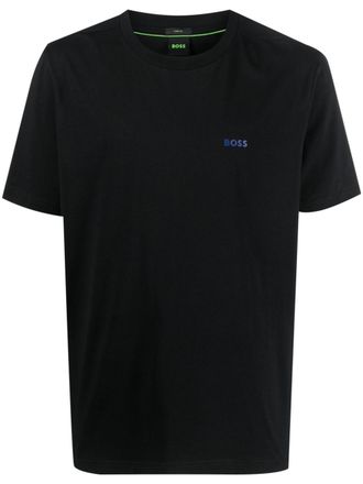 BOSS logo-print tape-detailing T-shirt - Black