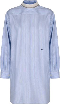 Prada Short Dresses, female, Blue, 2XS, Embroidered Striped Poplin Top