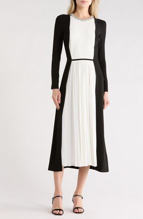 SIMKHAI Esther Colorblock Embellished Long Sleeve Midi Dress in Ivory Multi at Nordstrom Rack, Size 0