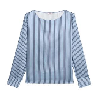 Oltre Overhemden, Dames, Blauw, 4Xl, Satijn, Gestreepte satijnen blouse