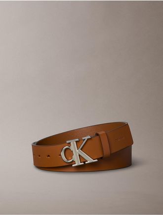 Calvin Klein Mens Monogram Logo Belt - Medium Brown - S