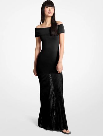 Michael Kors Pleated Stretch Knit Off-The-Shoulder Maxi Dress