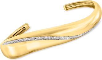 Ross-Simons Lab-Grown Diamond Wavy Cuff Bracelet in 18kt Gold Over Sterling