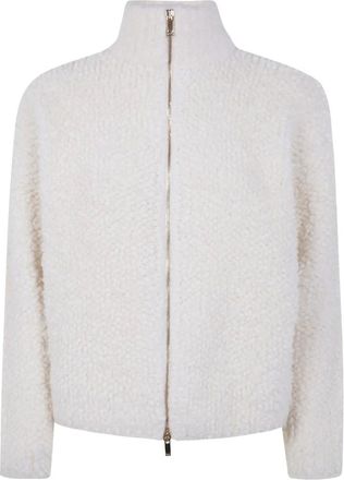 Max Mara Cardigans, female, White, Size: XS Turtleneck Front Zip Cardigan