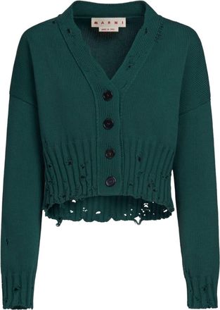 Marni distressed cropped cardigan - women - Cotton - 38 - Green