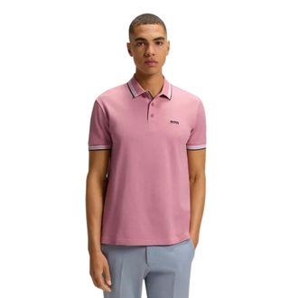 HUGO BOSS Herenpoloshirt Paddy met contrasterende boorden (Roze)
