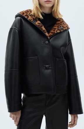 Mango Bella Reversible Faux Leather & Faux Fur Jacket in Black at Nordstrom Rack, Size Large