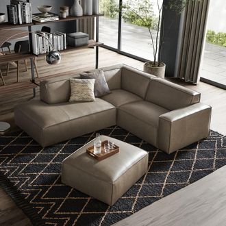 Castlery Dark Brown Top Grain Leather Left Side Chaise Sectional | Jonathan by Castlery