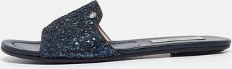 Jimmy Choo London Navy Blue Glitter Nanda Flat Slides