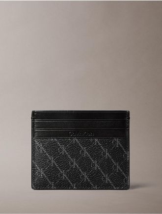 Calvin Klein Mens Textured Monogram Card Case - Black