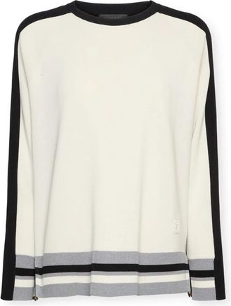 Elena Miro Trui met gestreepte randen - Dames - Ronde hals truien - Wit - XS - Polyester - Truien & Vesten