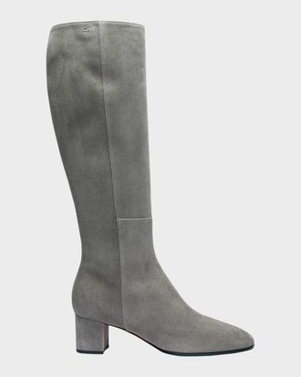 Santoni Suede Block Heel Knee Boots