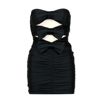 Aniye By Kleedjes, Dames, Zwart, S, Leer, Zwarte Dian Korte Jurk met Strikken aan de Voorkant