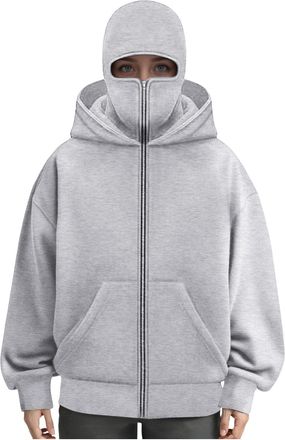 Generic Hoodies Balaclava Unisex Men Women Double Hooded Zip Jacket Wind resistant Full Zip Athletic Workout Sweatshirt With Built In Double Jacket Hoodie Wit