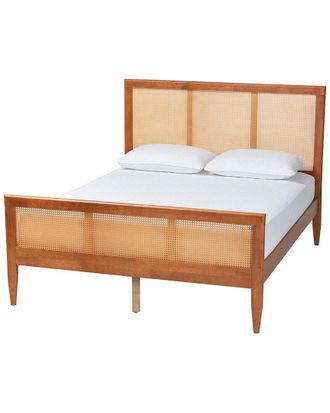 Baxton Studio Walthard Mid-Century King Platform Bed With Woven Rattan