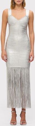 Hérve Léger The Metallic Alba Fringe Gown in Silver Foil at Nordstrom Rack, Size Xx-Small