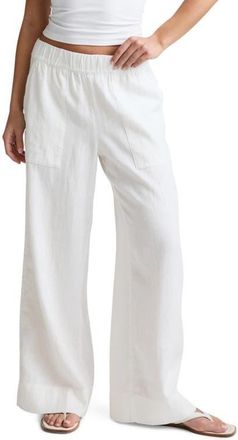 Beyond Yoga Softwash Wide Leg Linen Pants in White at Nordstrom, Size X-Large