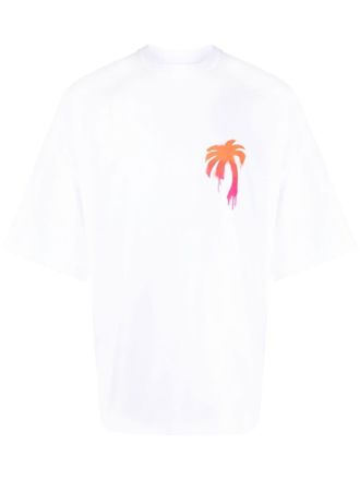 Palm Angels T-SHIRT OVERSIZE CON LOGO PALM EFFETTO VERNICE - Bianco