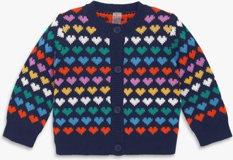 primary Baby Rainbow Hearts Cardigan in Navy Rainbow Hearts at Nordstrom, Size 18-24M