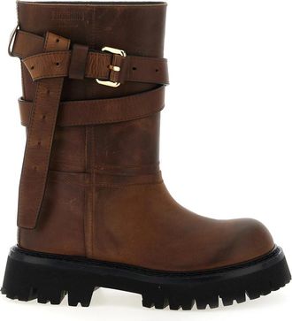 Moschino Brick Boots - Dames - Hoge Laarzen - Bruin - 38 EU - Leer - Schoenen