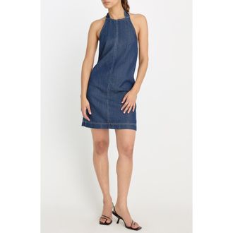 Good American Halter Neck Denim Shift Minidress in Indigo1187 at Nordstrom, Size X-Large