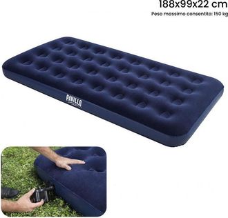 Trade Shop Trade Shop - Materasso Gonfiabile Singolo Airbed Blu Floccato Plus 188x99x22cm Campeggi 67001