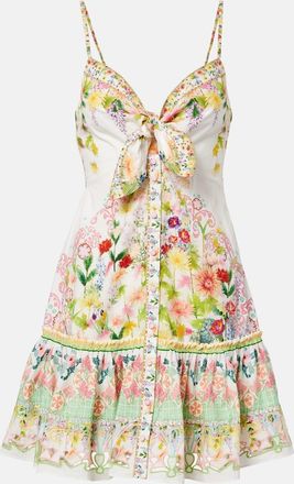 Camilla Bow-detail floral cotton minidress