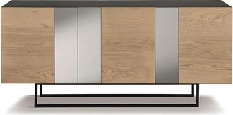 MondoViro Aparador de 3 puertas con espejos de madera beige 180x50 cm 80h