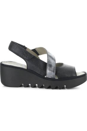 FLY London Womens Basy Wedge Sandal In Black/graphite