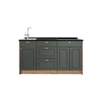 Vicco Bloque De Cocina Fame-line, Verde Dorado Casa De Campo, 150 Cm, Et Antracita, Vicco
