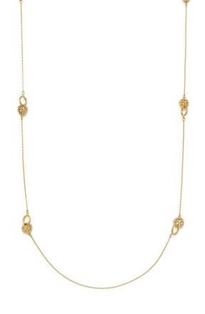 Tory Burch Icon Pav&eacute; Interlocking Station Necklace in Tory Gold /Crystal at Nordstrom