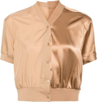 JNBY V-neck button-down shirt - women - Viscose/Silk - L - Brown