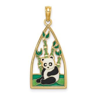 Diamond2Deal 14k Yellow Gold Enamel Panda Bear Bamboo Charm