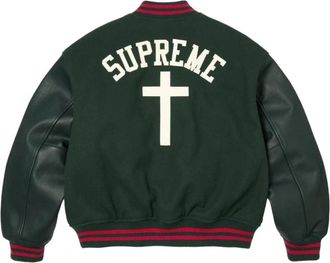 SUPREME SS26 Cross Varsity Jacket Dark Green SUP-SS26-155-GRN