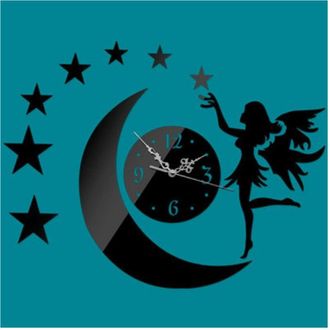 Trade Shop Trade Shop - Orologi Da Parete Adesivo Orologio Moderno Per Bambina Con Fata Luna Effetto Specchio