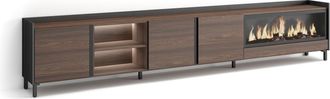 Skraut Home Skraut Home - Mueble Tv, Televisi&oacute;n, Muebles De Sal&oacute;n, Almacenaje, 315x35x61cm, Para Tv Hasta 80, Chimenea El&eacute;ctrica Xxl, Dise&ntilde;o Industrial, Led, Esti