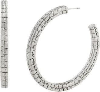 AllSaints Croc Textured Large Hoop Earrings in Warm Silver at Nordstrom
