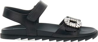 Roger Vivier Black Sandals with Crystal Embellishment and Ankle Strap