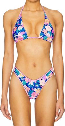 Kulani Kinis Bind Tie Halter Bikini Top In Electric Palms
