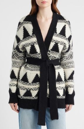 Boss Orange by Hugo Boss Fregolano Tie Front Longline Cardigan in Black/Ivory at Nordstrom, Size X-Small