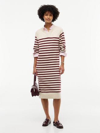 Tommy Hilfiger Womens Striped V-Neck Sweater Dress - Ivory Burgundy Stripe - XL