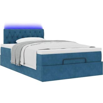 vidaXL Cama Otomana Con Colch&oacute;n Y Led Terciopelo Azul Oscuro 120x190cm Vidaxl