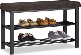 Relaxdays Relaxdays - Banco Zapatero Moderno Con 2 Niveles, Metal-tela, Marr&oacute;n, 50 X 81 X 32 Cm