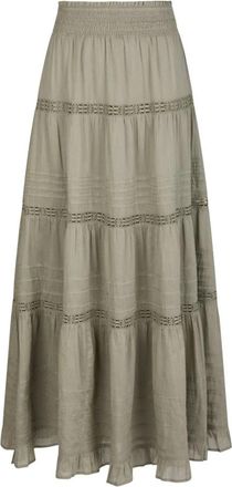 Neo Noir Rookgroene Voile Maxi Rok met Kantdetails - Dames - Maxi Rokken - Groen - XL - Katoen - Rokken