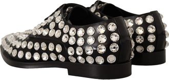 Dolce & Gabbana Womens Black Leather Crystals Lace Up Formal Shoes