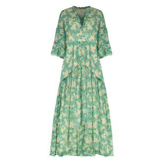 By Ti Mo BY Timo, Kleedjes, Dames, Veelkleurig, M, Polyester, Ruffled Bloemen Maxi Jurk