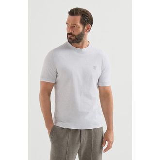 Brunello Cucinelli Cotton jersey crew neck T-shirt with logo and faux-layering in Pearl Grey at Nordstrom, Size Xxx-Large